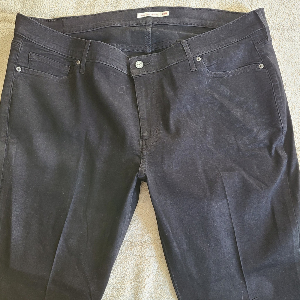 Levis Jeans Womens 24W Plus Black Denim 414 Classic Straight High Rise Stretch - Picture 3 of 15
